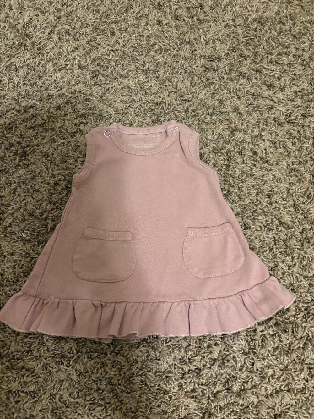 L'oved Baby Organic Cotton Dress 0-3 Months Mauve Pink Ruffle Hem Pockets Snaps - Picture 1 of 3